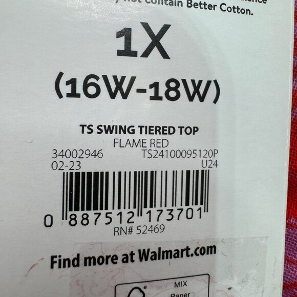 Terra & Sky Womens 1X (16W-18W) Red Floral Print Top Short Sleeve Swing Tiered - Picture 5 of 8